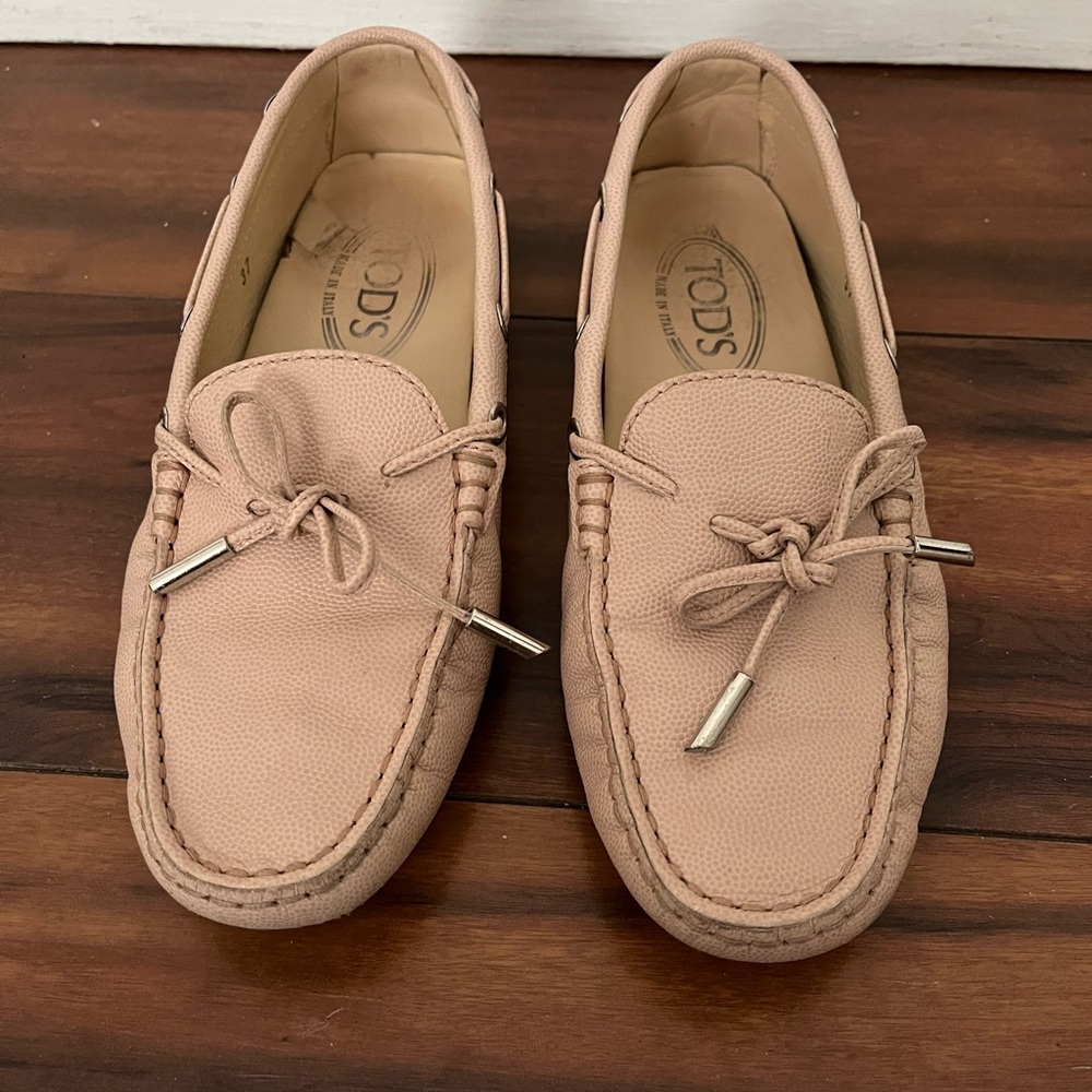 Tods pink loafers